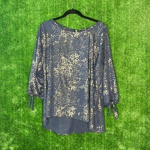 Navy and Gold Foil Print Blouse